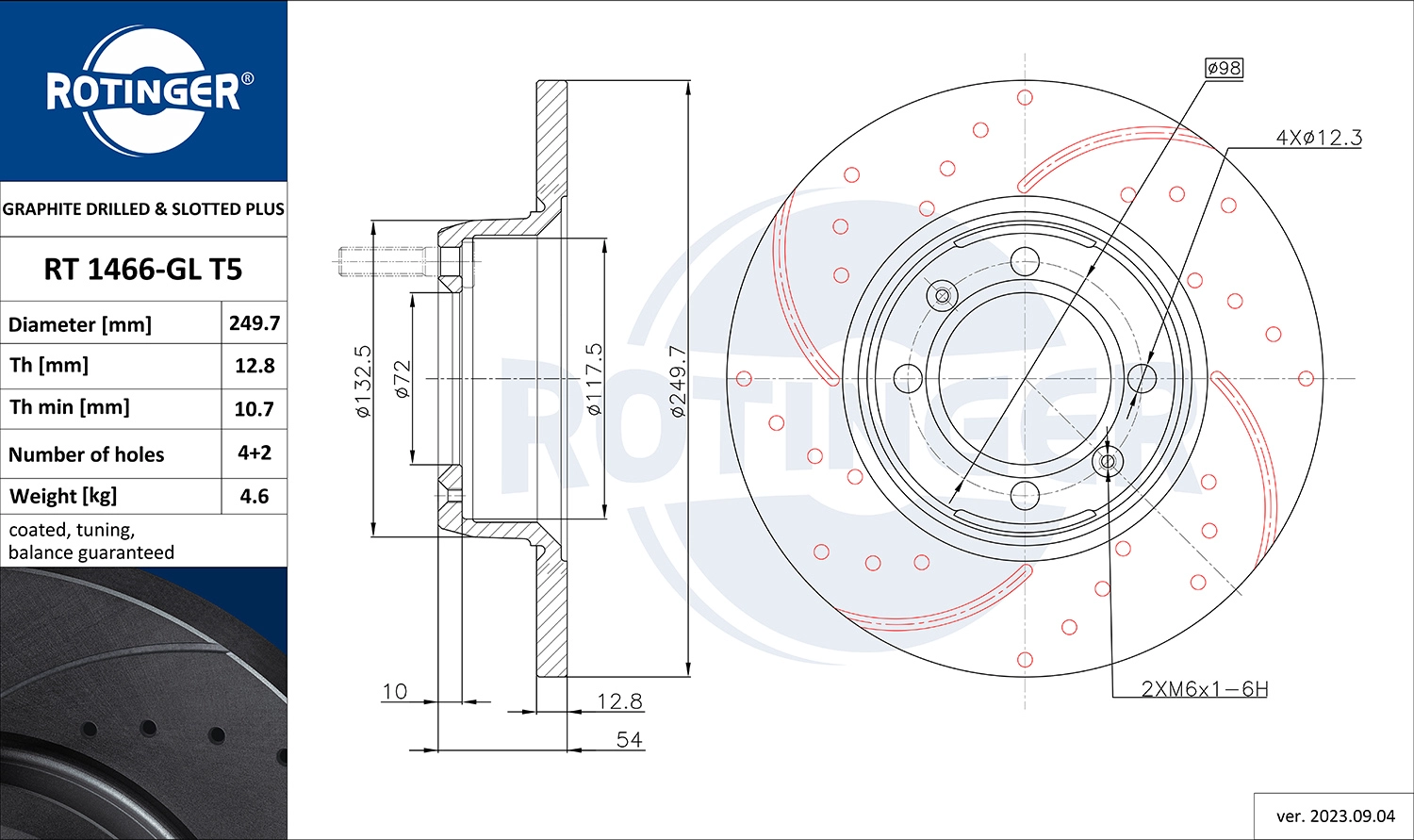 Тормозной диск graphite drilled slotted plus ROTINGER RT 1466-GL T5
