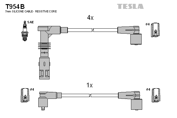 Комплект проводов зажигания alternative TESLA T954B