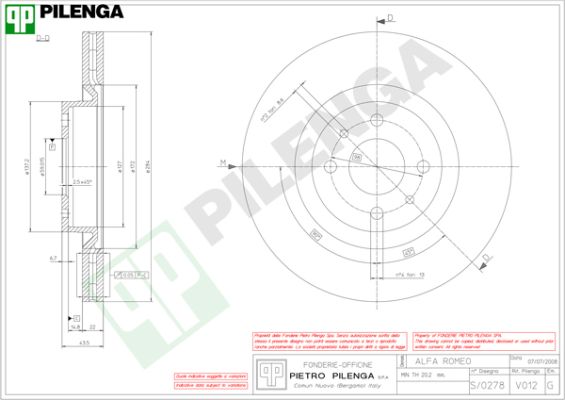 Тормозной диск PILENGA V012