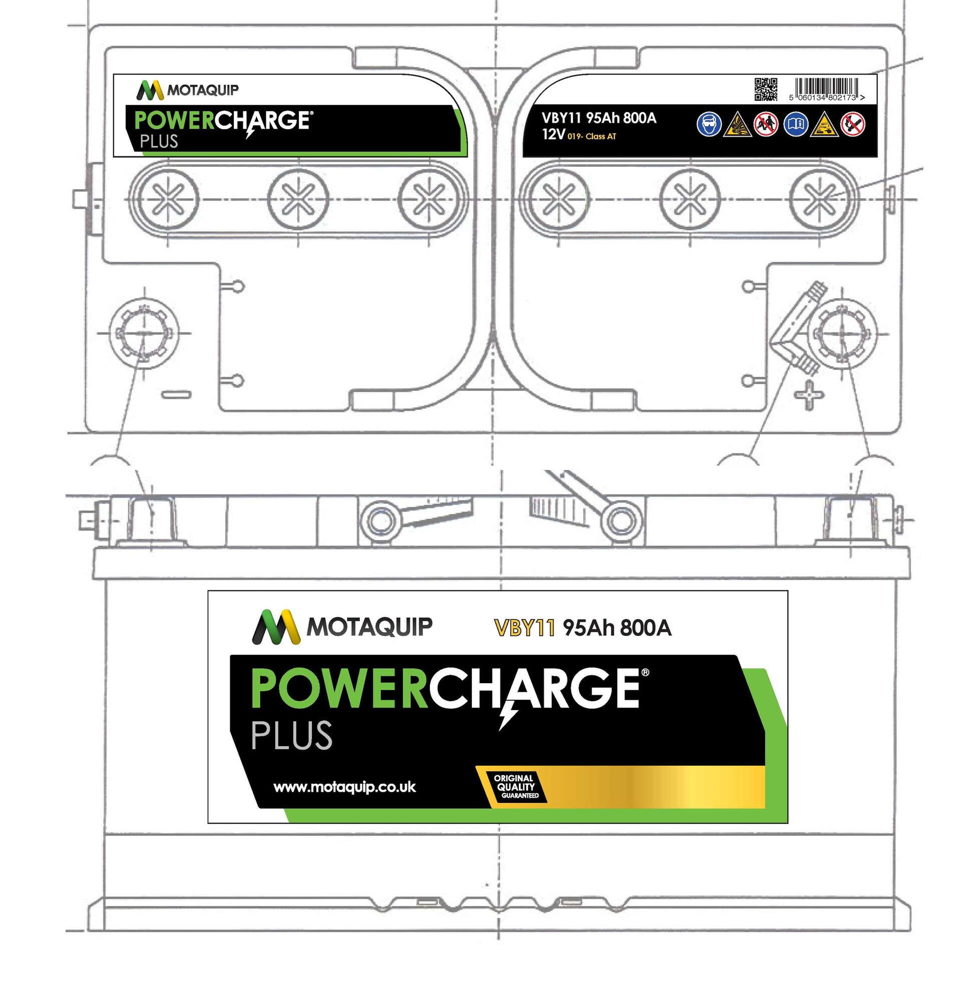 Стартерная аккумуляторная батарея powercharge plus MOTAQUIP VBY11