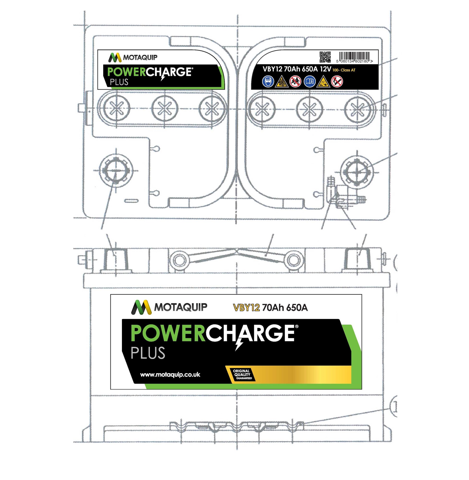 Стартерная аккумуляторная батарея powercharge plus MOTAQUIP VBY12