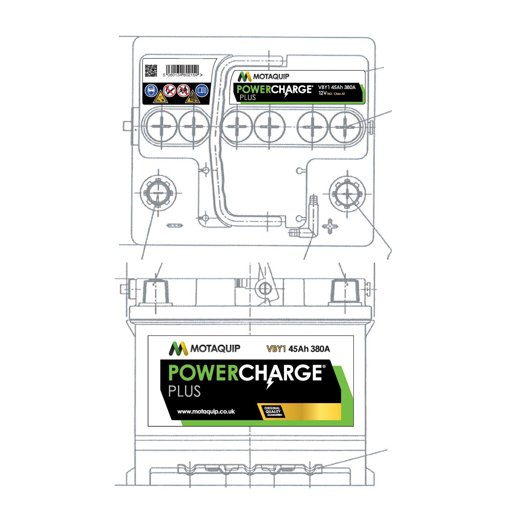 Стартерная аккумуляторная батарея powercharge plus MOTAQUIP VBY1