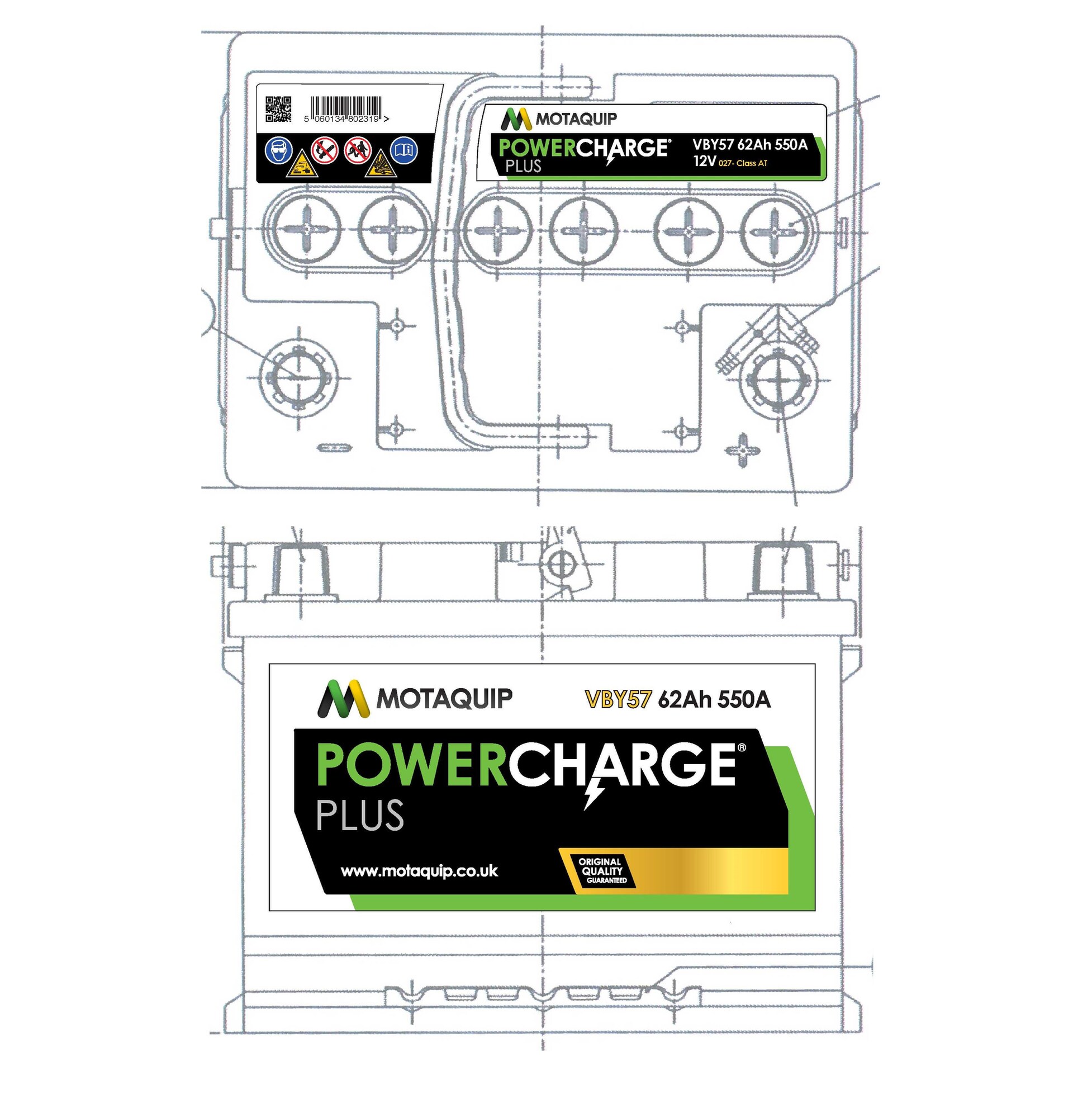 Стартерная аккумуляторная батарея powercharge plus MOTAQUIP VBY57