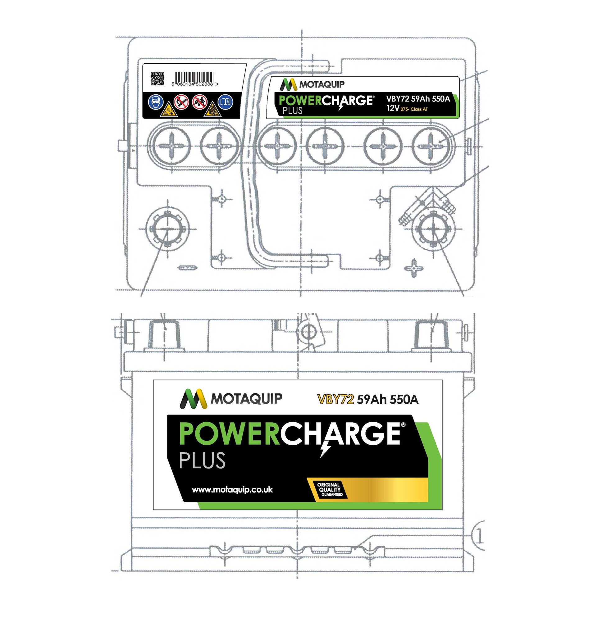 Стартерная аккумуляторная батарея powercharge plus MOTAQUIP VBY72