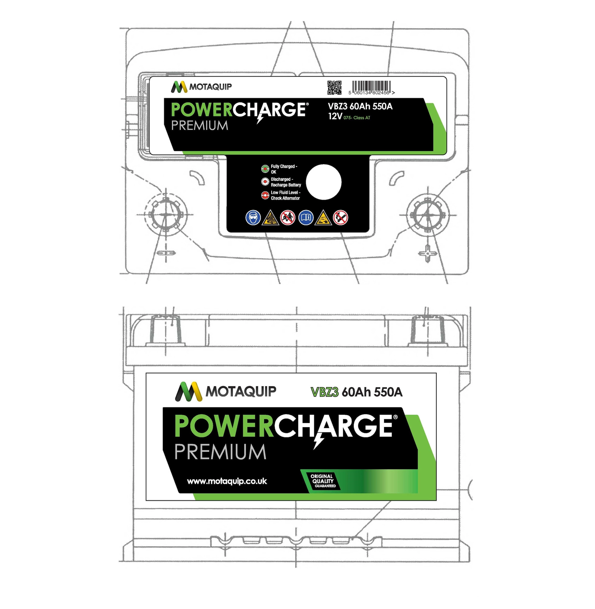 Стартерная аккумуляторная батарея powercharge premium MOTAQUIP VBZ3