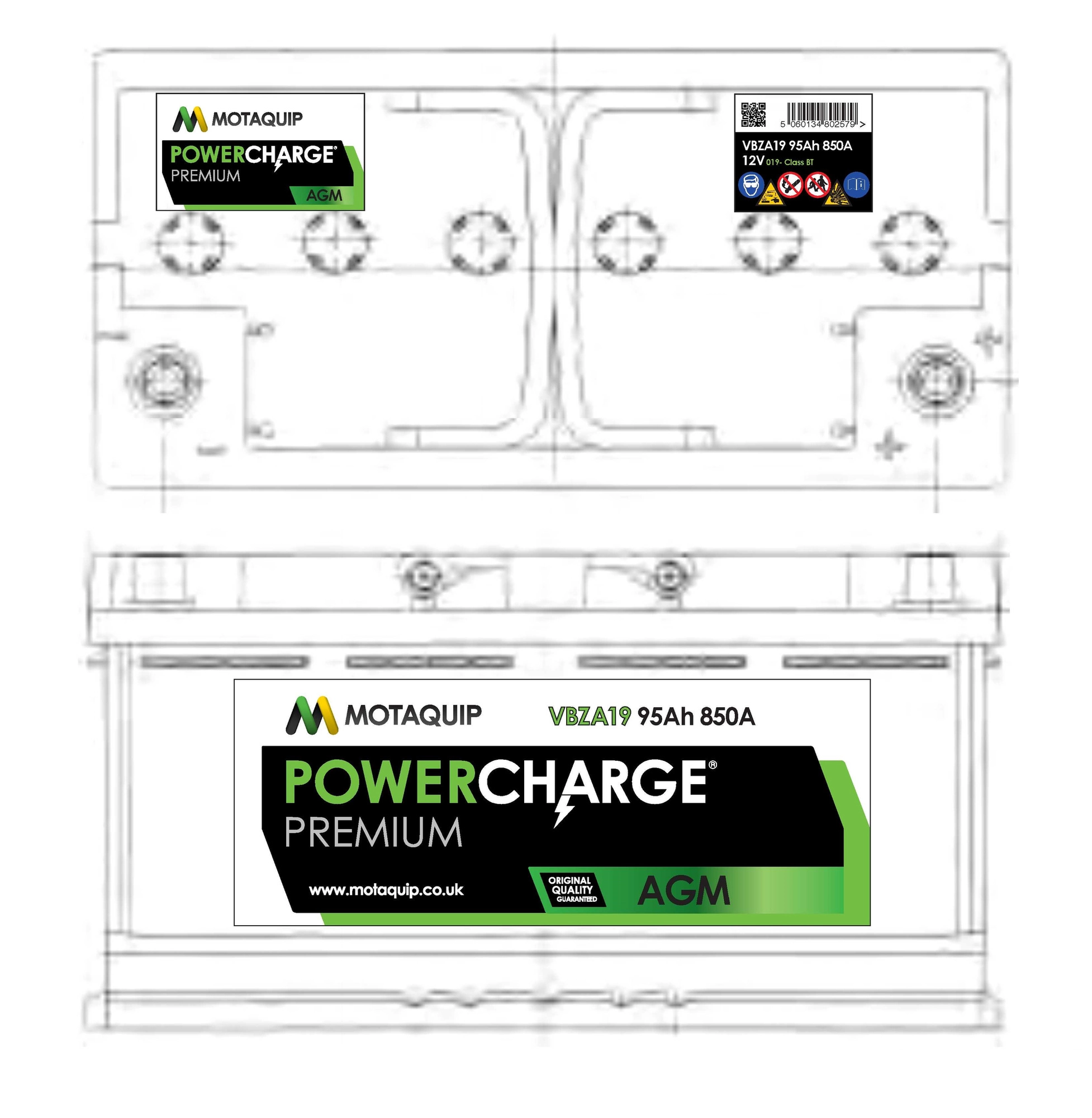 Стартерная аккумуляторная батарея powercharge premium agm MOTAQUIP VBZA19