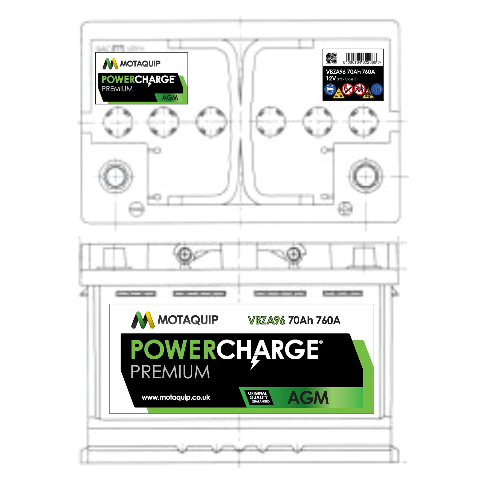 Стартерная аккумуляторная батарея powercharge premium agm MOTAQUIP VBZA96
