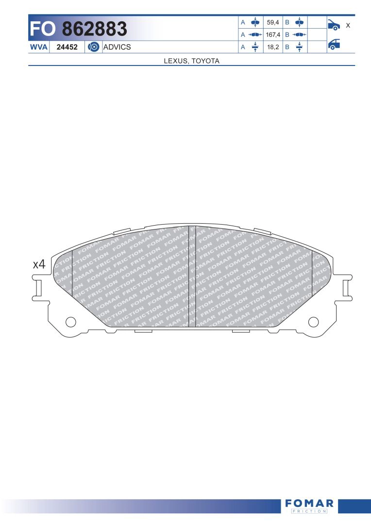 Комплект тормозных колодок дисковый тормоз FOMAR FRICTION FO 862883