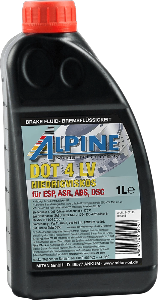 Тормозная жидкость brake fluid dot 4 lv ALPINE 0101113