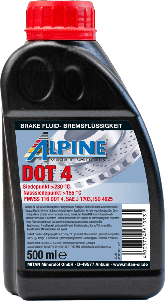 Тормозная жидкость brake fluid dot 4 ALPINE 0101102