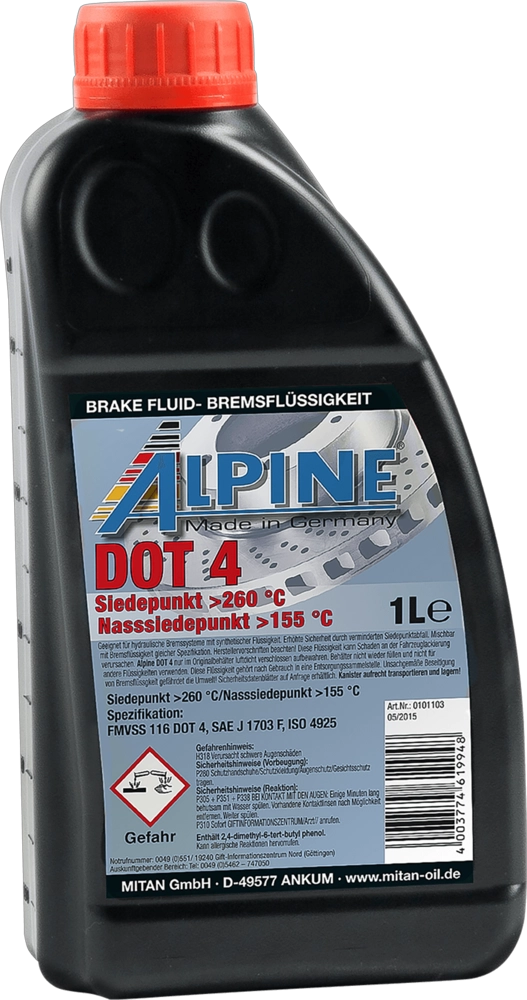 Тормозная жидкость brake fluid dot 4 ALPINE 0101103