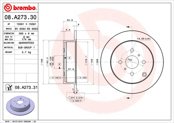 Тормозной диск prime line - uv coated BREMBO 08.A273.31