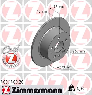 Тормозной диск coat z ZIMMERMANN 400.1409.20
