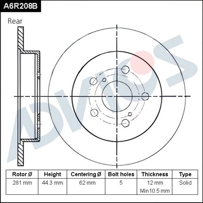 Тормозной диск ADVICS A6R208B