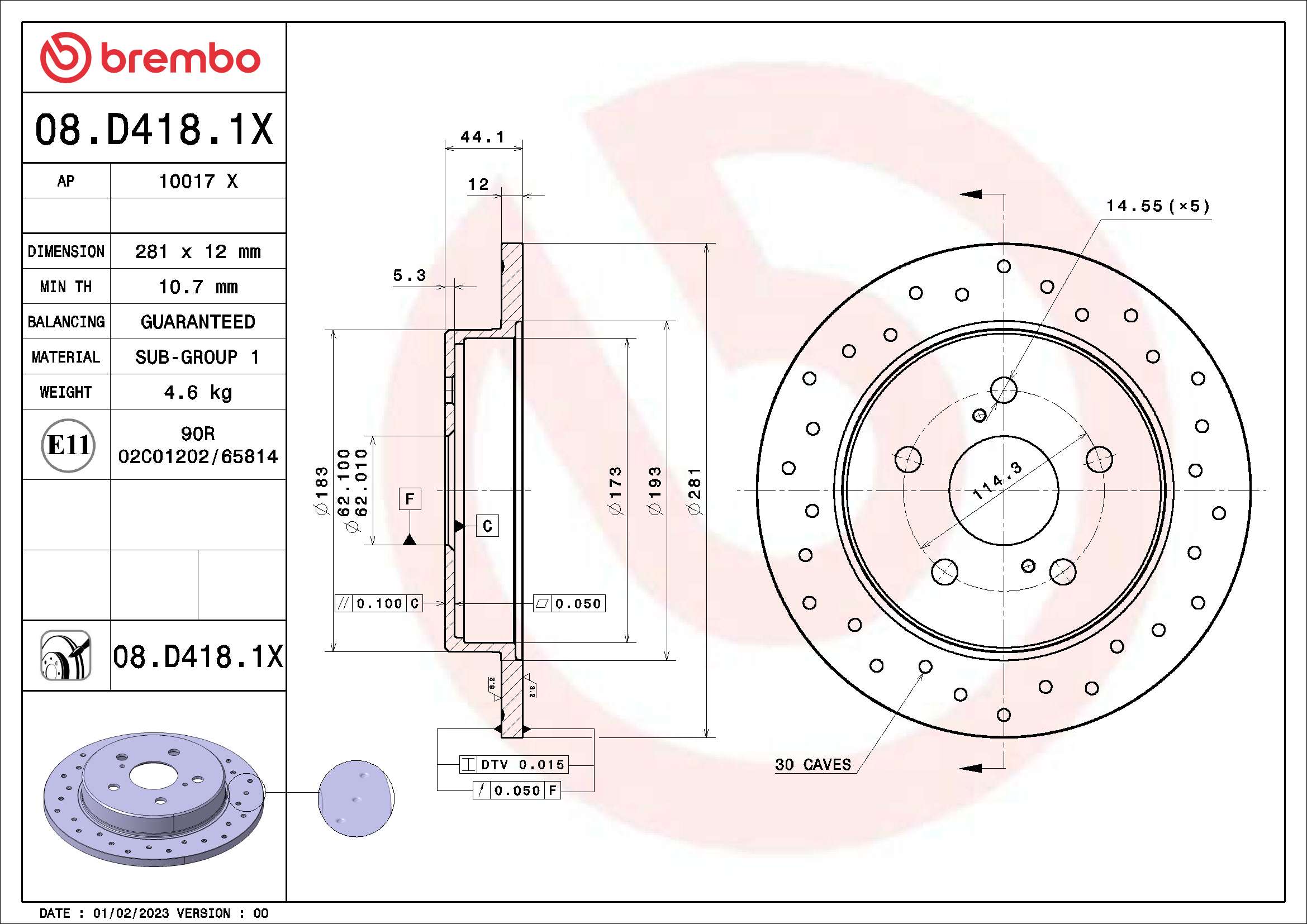 Тормозной диск xtra line - xtra BREMBO 08.D418.1X