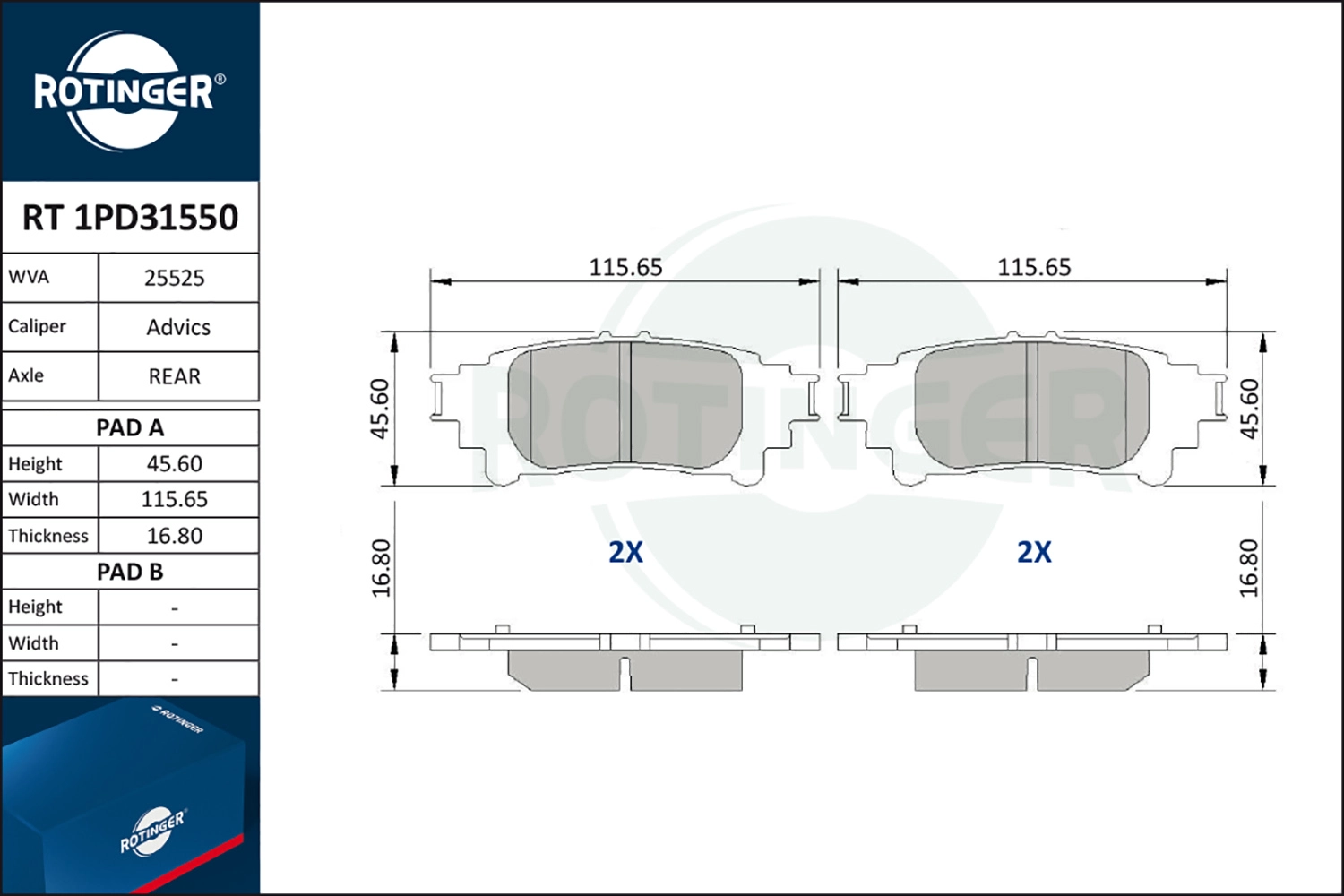Комплект тормозных колодок дисковый тормоз ROTINGER RT 1PD31550