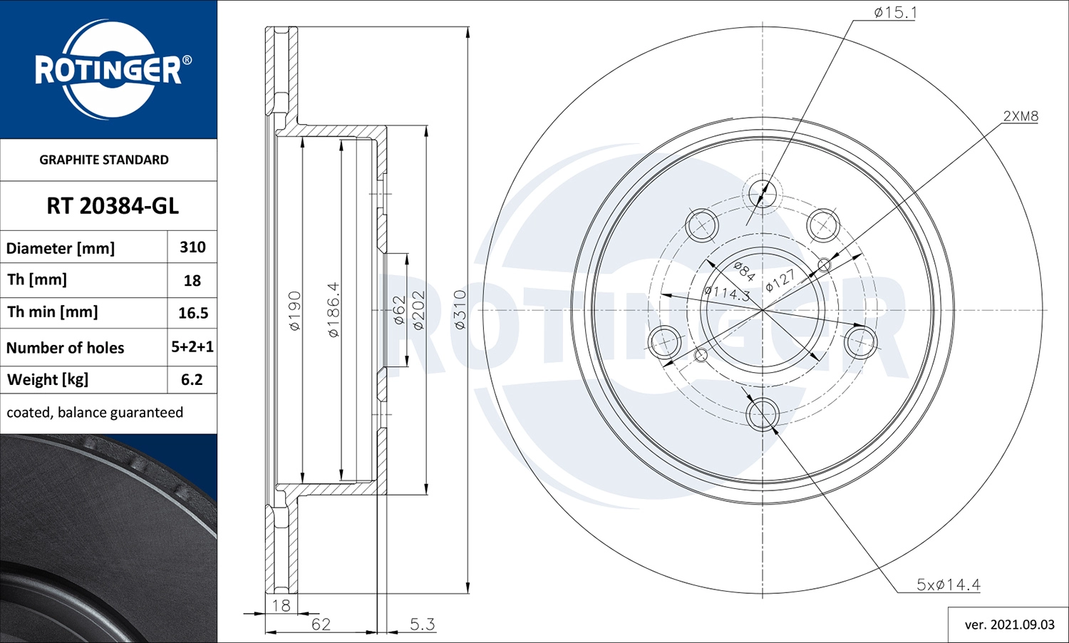 Тормозной диск graphite line ROTINGER RT 20384-GL