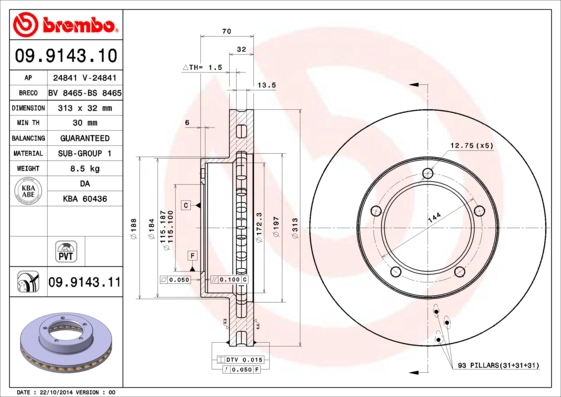 Тормозной диск prime line BREMBO 09.9143.10