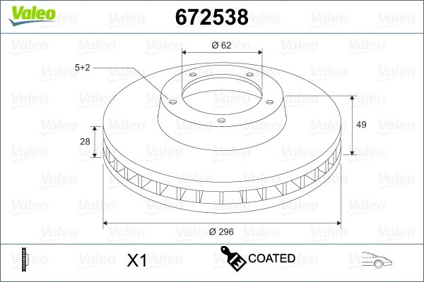 Тормозной диск coated VALEO 672538