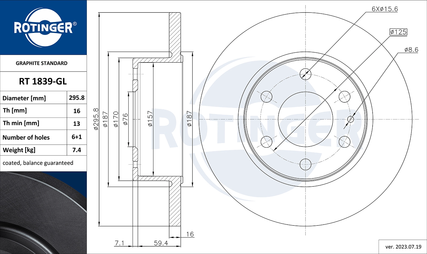 Тормозной диск graphite line ROTINGER RT 1839-GL