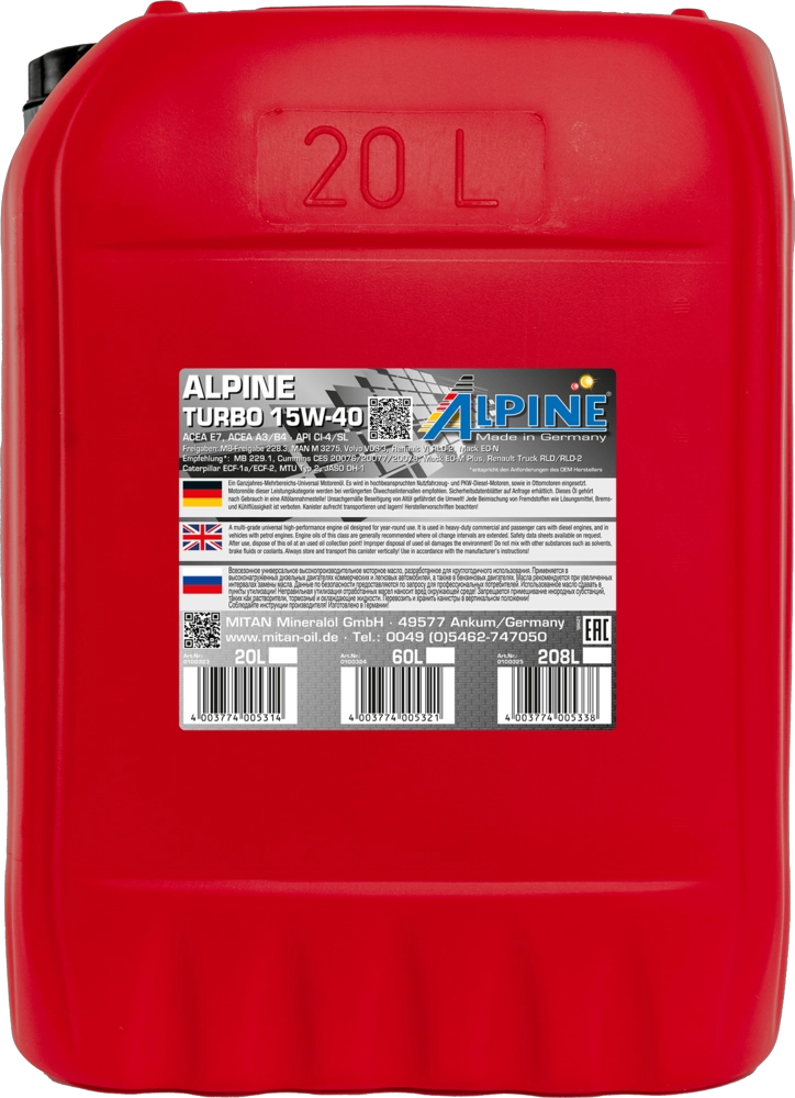 Моторное масло turbo 15w-40 ALPINE 0100323