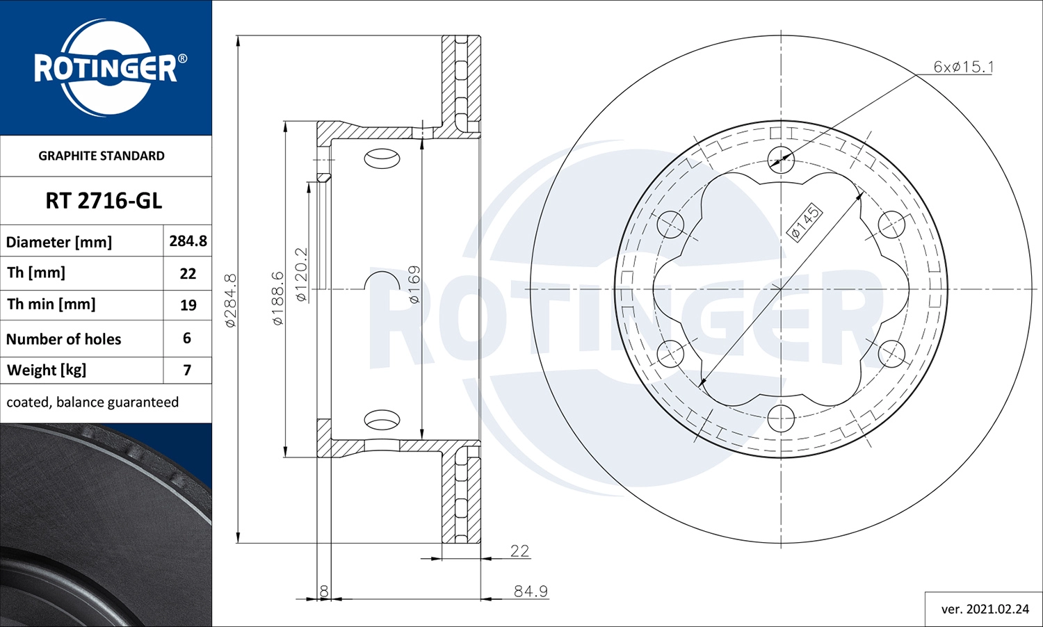 Тормозной диск graphite line ROTINGER RT 2716-GL