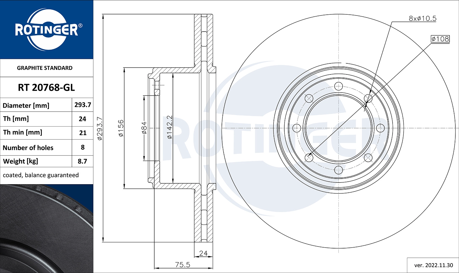 Тормозной диск graphite line ROTINGER RT 20768-GL