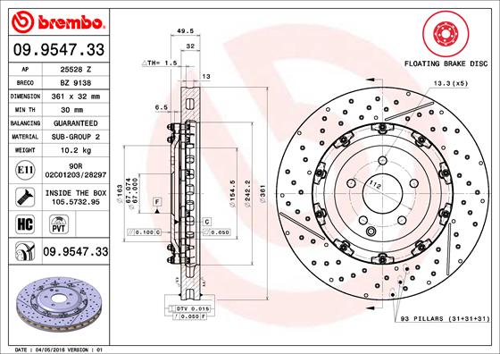Тормозной диск prime line - floating BREMBO 09.9547.33