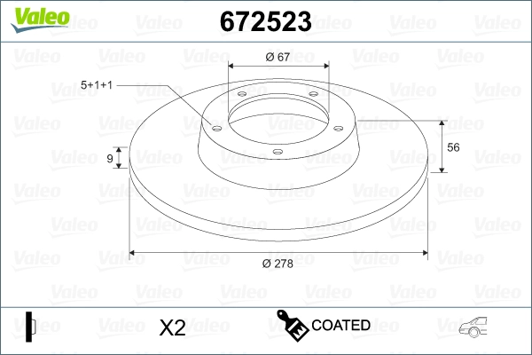 Тормозной диск coated VALEO 672523