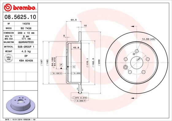 Тормозной диск prime line BREMBO 08.5625.10