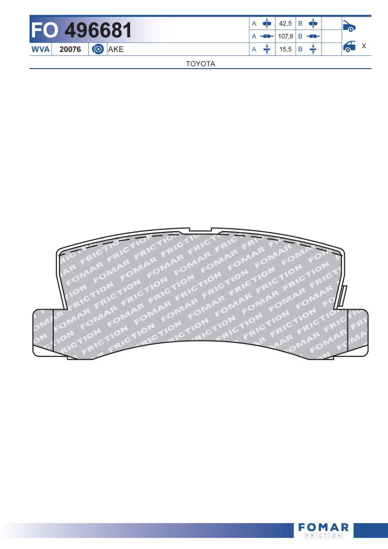 Комплект тормозных колодок дисковый тормоз FOMAR FRICTION FO 496681