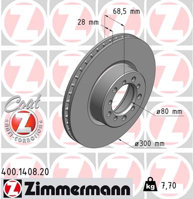 Тормозной диск coat z ZIMMERMANN 400.1408.20