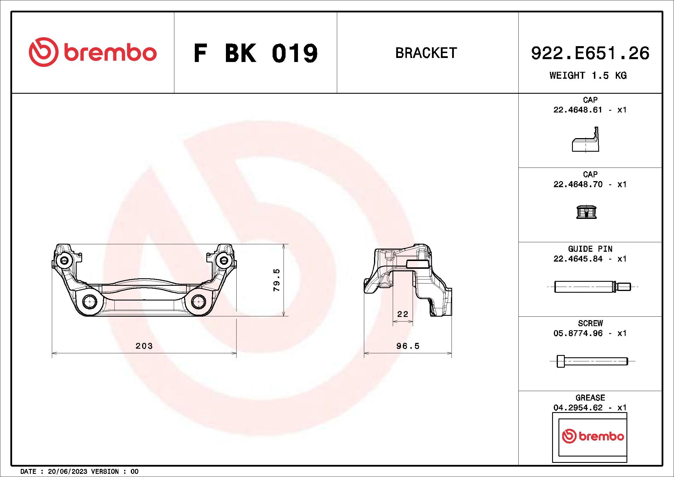 Комплект поддержки корпуса скобы тормоза prime line BREMBO F BK 019