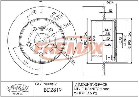 Тормозной диск FREMAX BD-2819