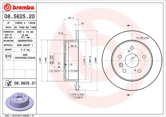Тормозной диск prime line - uv coated BREMBO 08.5625.21