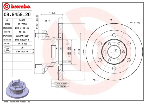 Тормозной диск prime line BREMBO 08.9459.20
