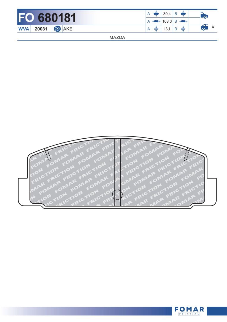 Комплект тормозных колодок дисковый тормоз FOMAR FRICTION FO 680181