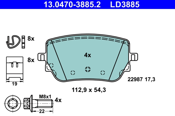 Комплект тормозных колодок дисковый тормоз ate ceramic ATE 13.0470-3885.2