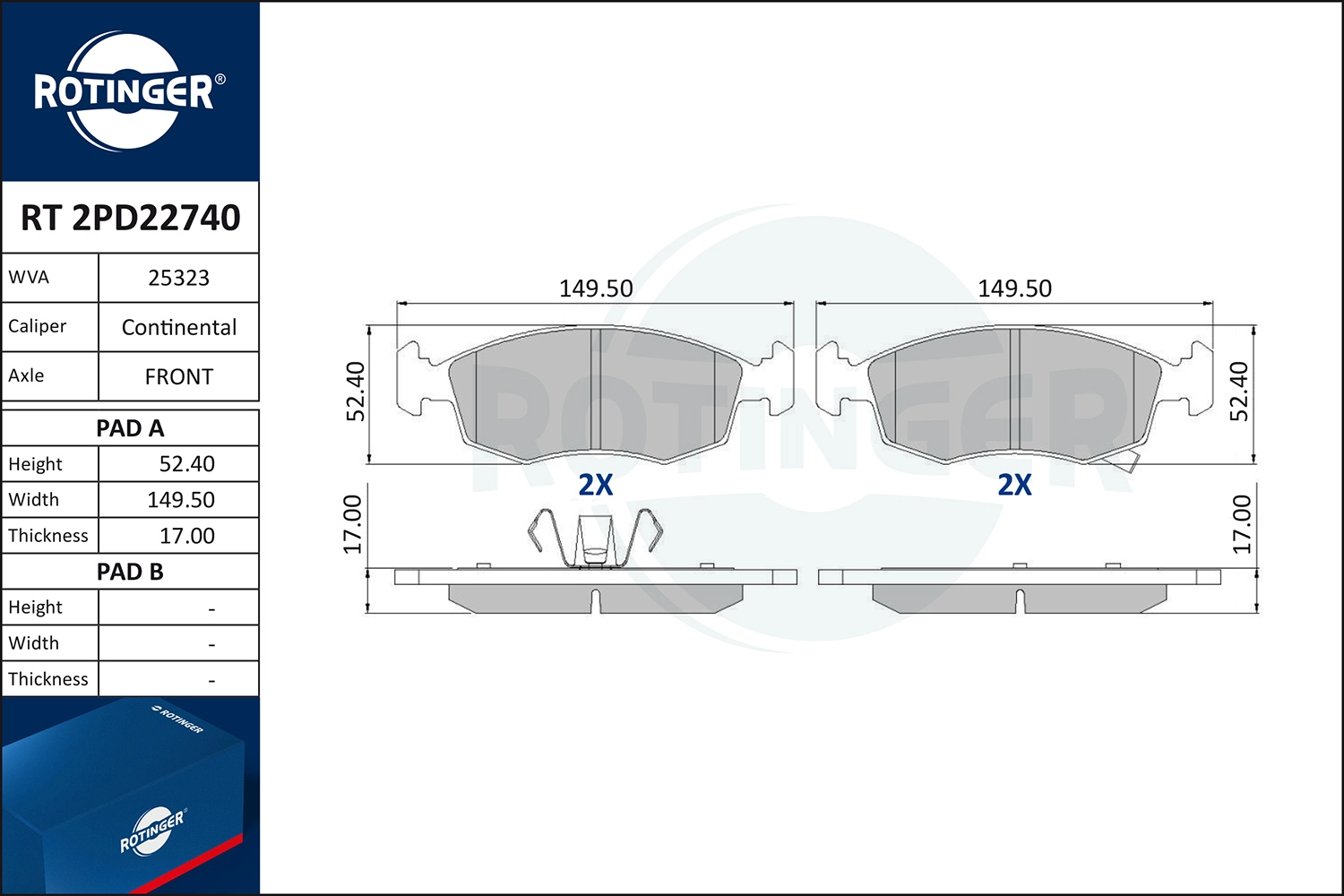 Комплект тормозных колодок дисковый тормоз ROTINGER RT 2PD22740