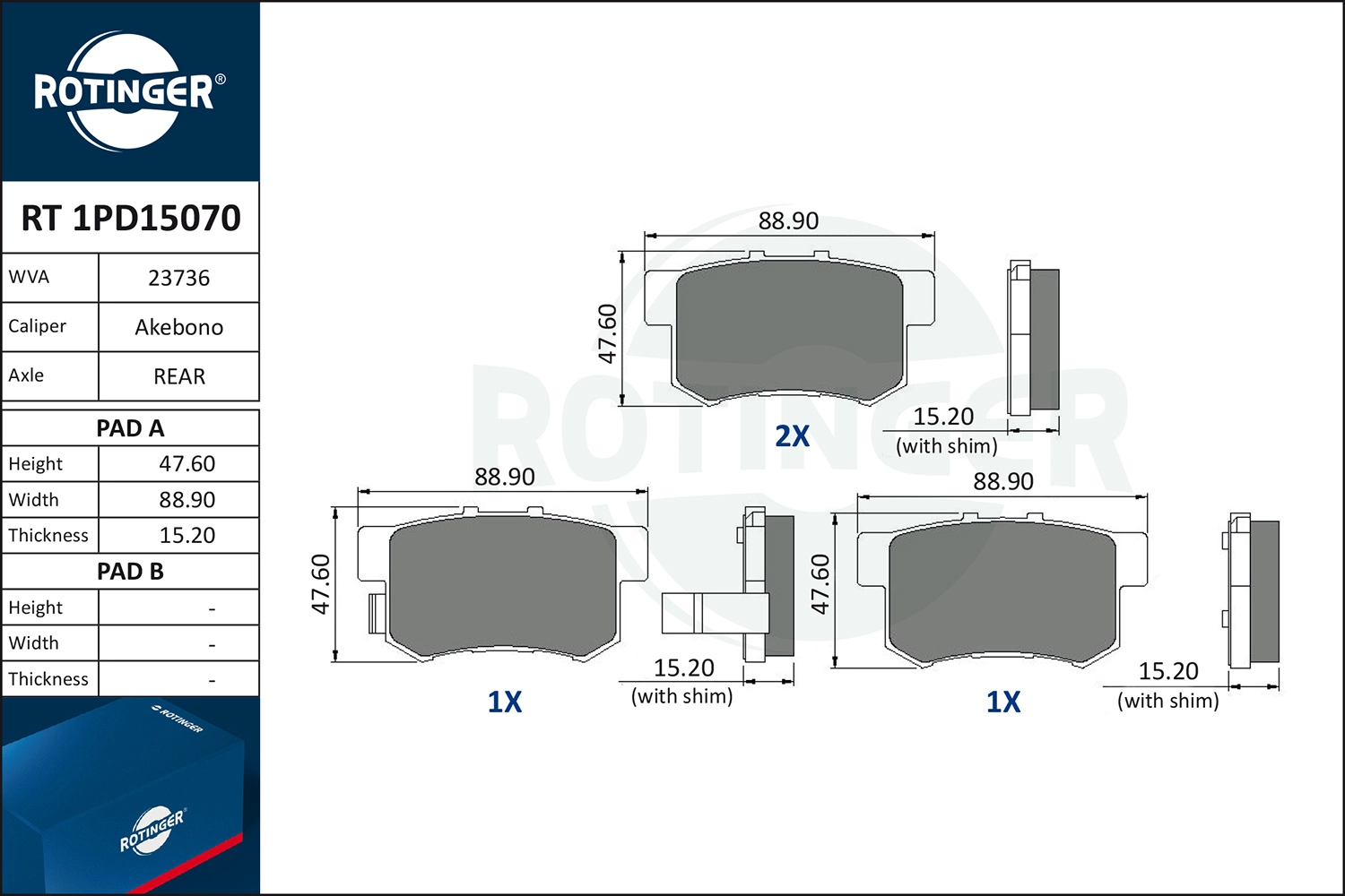 Комплект тормозных колодок дисковый тормоз ROTINGER RT 1PD15070