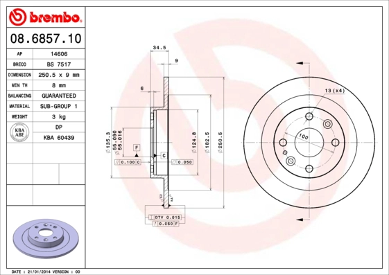 Тормозной диск prime line BREMBO 08.6857.10