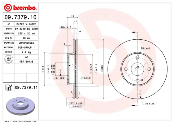 Тормозной диск prime line - uv coated BREMBO 09.7379.11
