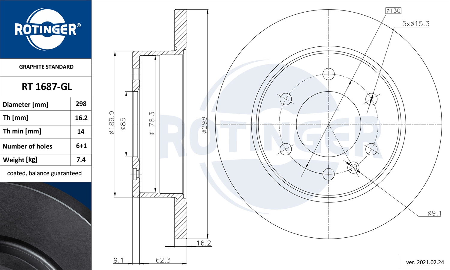 Тормозной диск graphite line ROTINGER RT 1687-GL