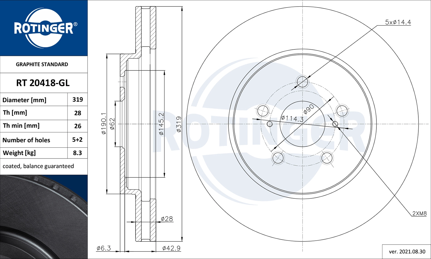 Тормозной диск graphite line ROTINGER RT 20418-GL
