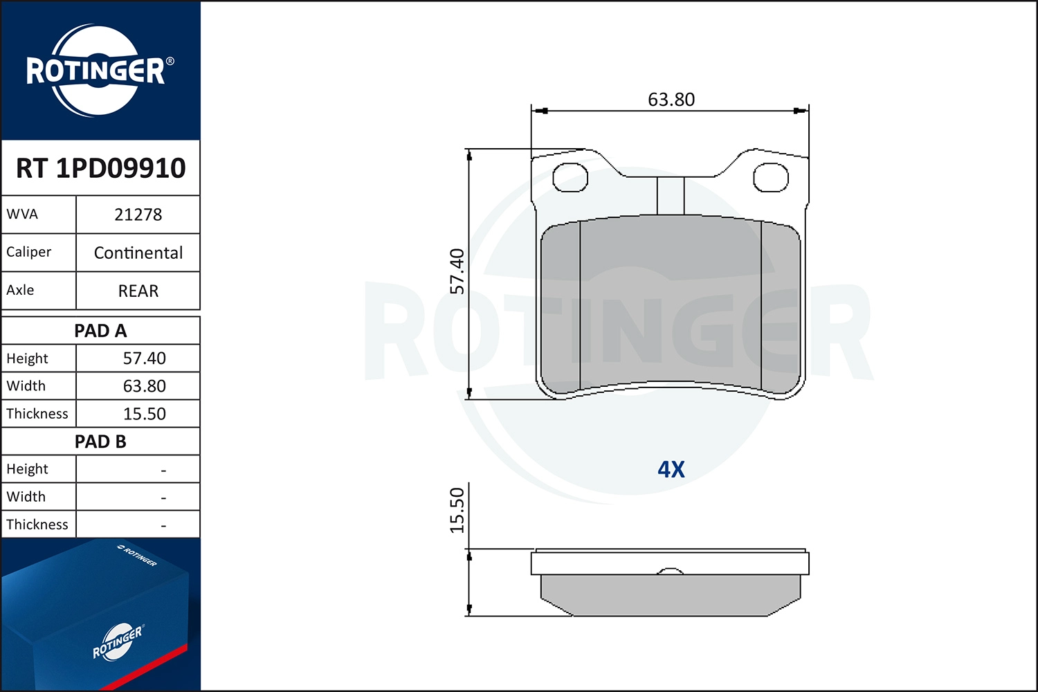 Комплект тормозных колодок дисковый тормоз ROTINGER RT 1PD09910