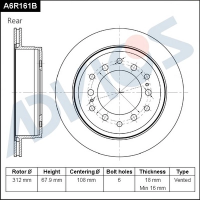 Тормозной диск ADVICS A6R161B