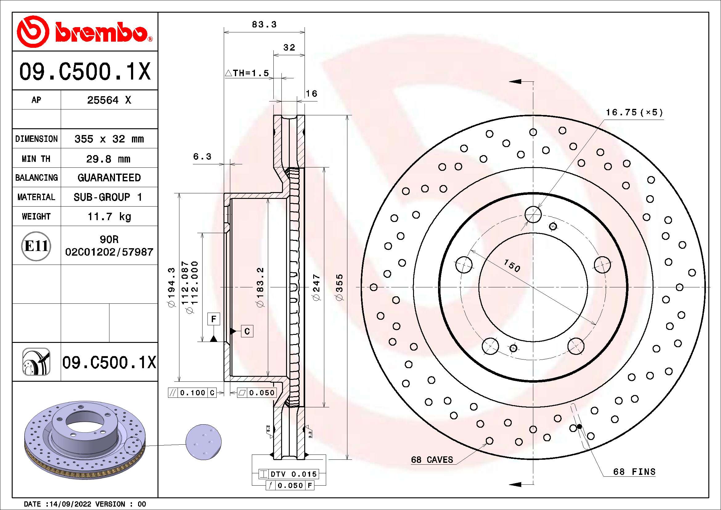 Тормозной диск xtra line - xtra BREMBO 09.C500.1X