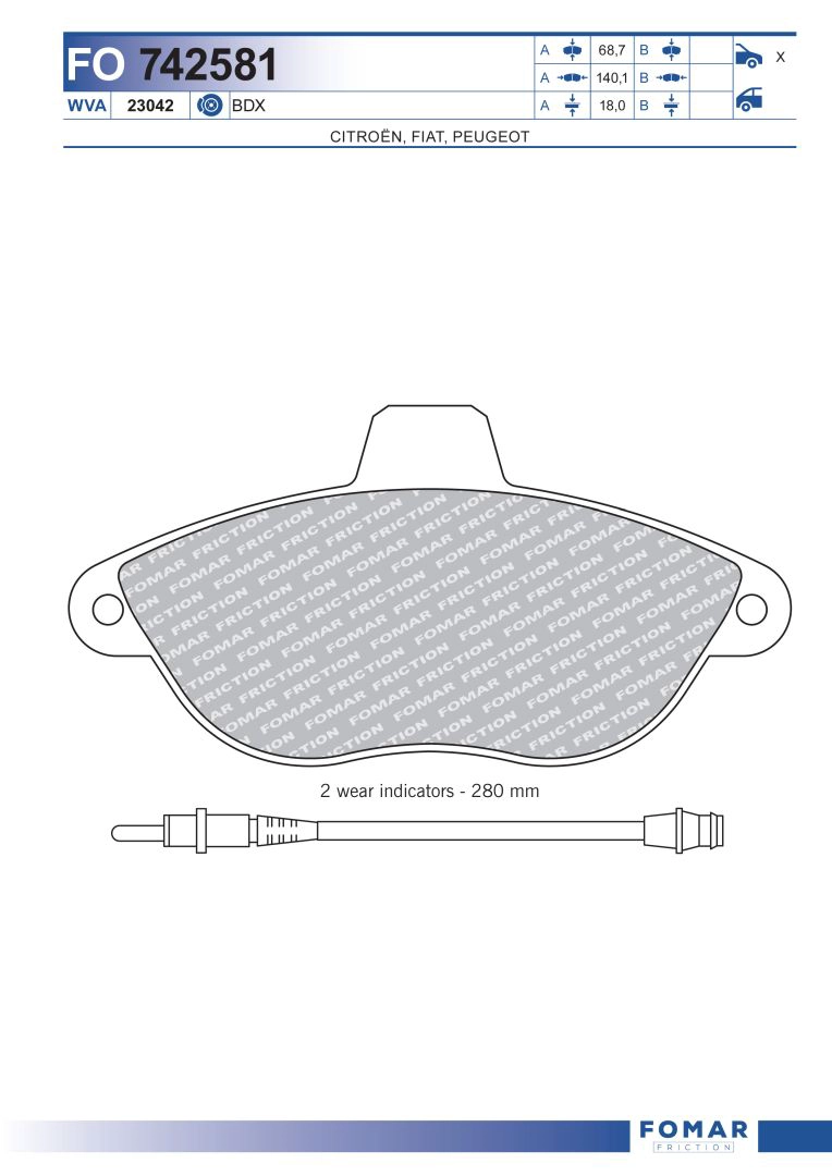 Комплект тормозных колодок дисковый тормоз FOMAR FRICTION FO 742581