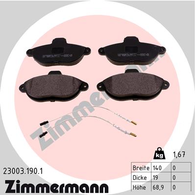 Комплект тормозных колодок дисковый тормоз ZIMMERMANN 23003.190.1