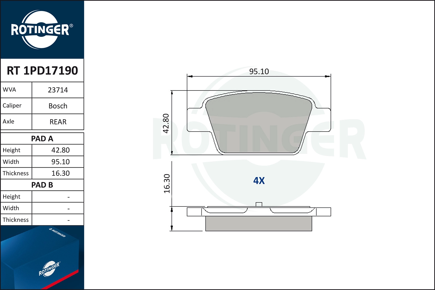 Комплект тормозных колодок дисковый тормоз ROTINGER RT 1PD17190